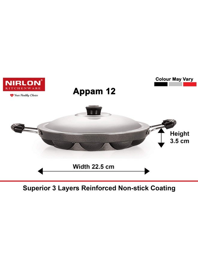 Nirlon Nirlon Non-Stick Appachatti Appam Grill Pan Casserole Aluminium Cookware Set, 6-Pieces, Red/Black(AC_AP12_GP22.5_CS24)