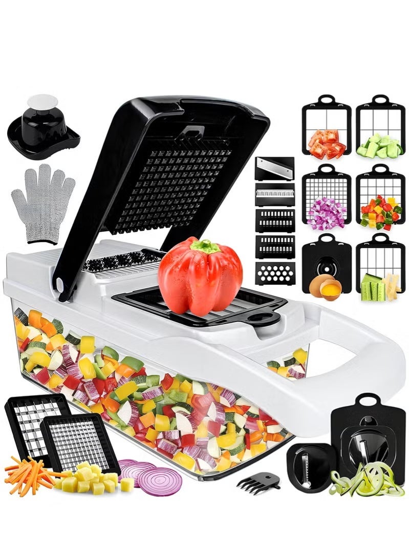 AMROAH 25 in 1 Vegetable Chopper 12 Blades Multifunction, Kitchen Veggie Cutter Food Chopper with Container Slicer Grater Spiralizer for Onion Potato Carrot Egg Cucumber Tomato Garlic - Image 1