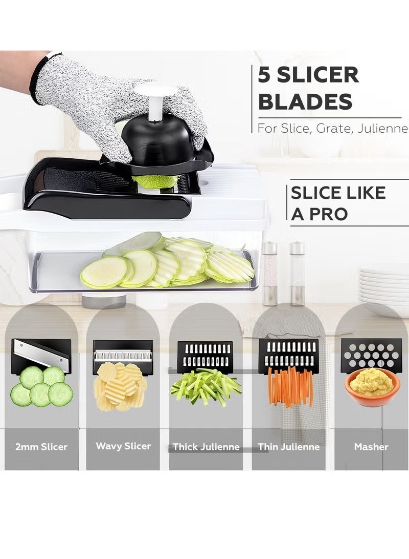 AMROAH 25 in 1 Vegetable Chopper 12 Blades Multifunction, Kitchen Veggie Cutter Food Chopper with Container Slicer Grater Spiralizer for Onion Potato Carrot Egg Cucumber Tomato Garlic - Image 4