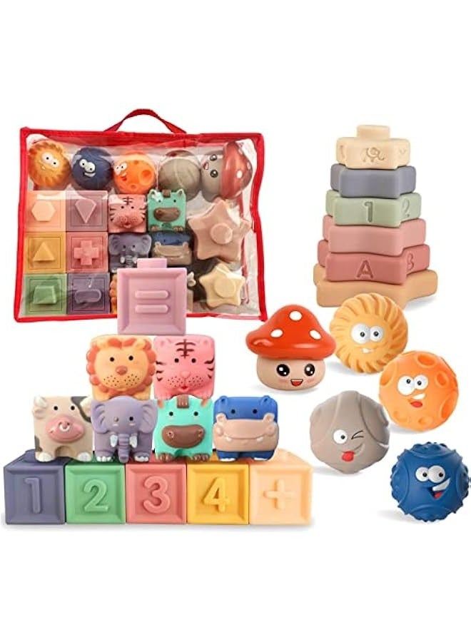 DURKU 23 Piece Baby Toys for 6-12 Months, Montessori Toy for 1 Year Old, Toddler Building Blocks, Soft Infant Toy, Sensory Ball for Various Months - Image 1