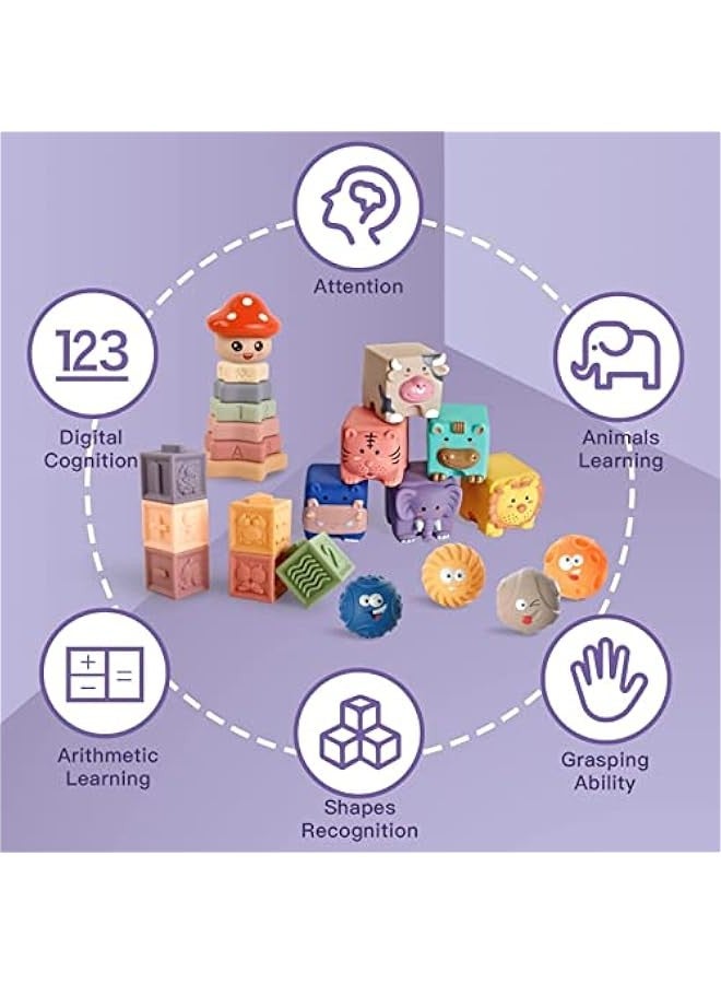 DURKU 23 Piece Baby Toys for 6-12 Months, Montessori Toy for 1 Year Old, Toddler Building Blocks, Soft Infant Toy, Sensory Ball for Various Months - Image 2