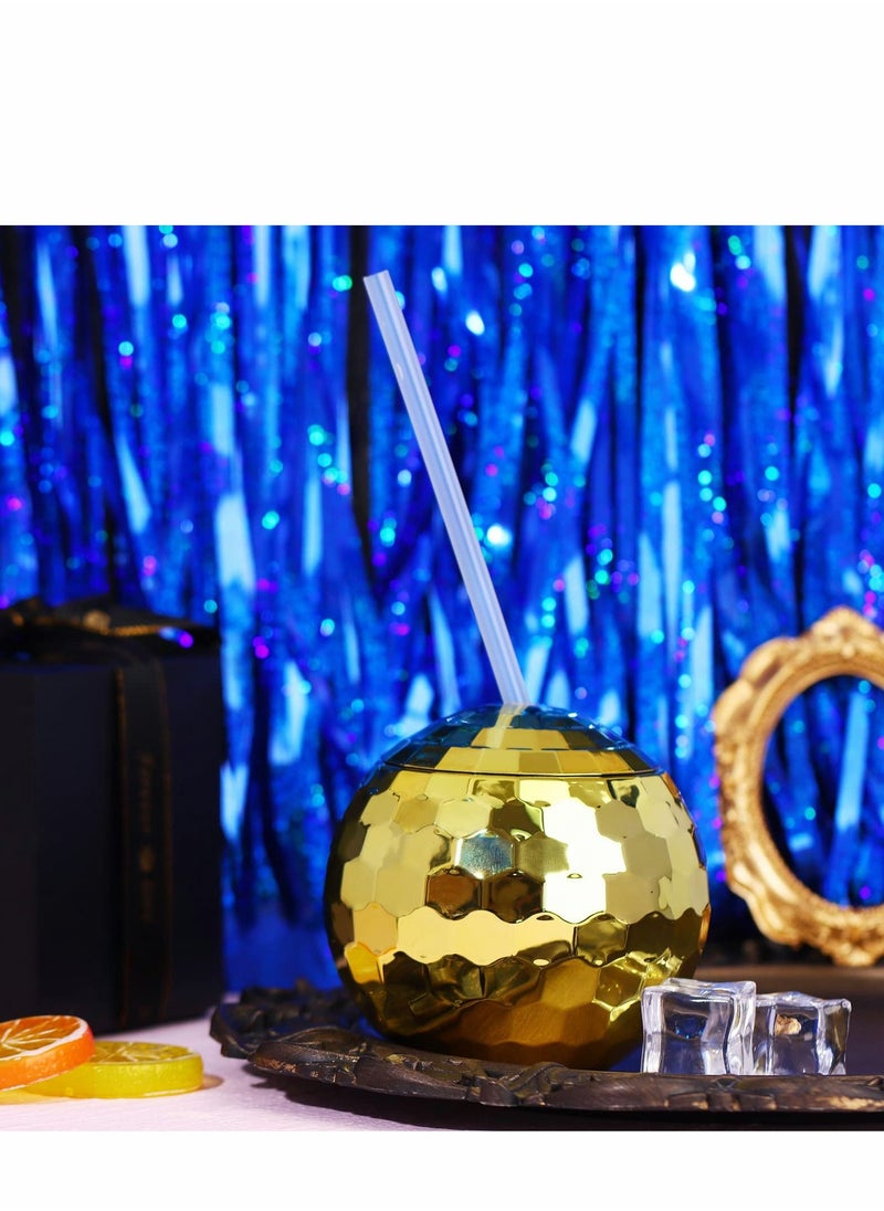 Excefore - Disco Ball Cups 4 Pieces Tumbler Flash Drinks Cup with Lid and Straw Party Supplies Drink Syrup Tea Bottle, for Decorations (Gold) - Image 1