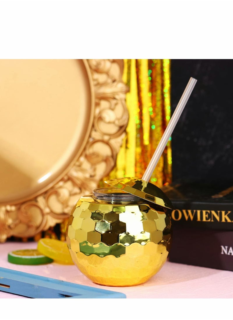 Excefore - Disco Ball Cups 4 Pieces Tumbler Flash Drinks Cup with Lid and Straw Party Supplies Drink Syrup Tea Bottle, for Decorations (Gold) - Image 1