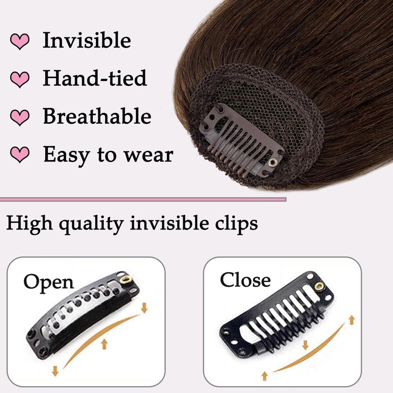 ORIGEN Clip in Bangs Real Human Hair Clip on Wispy Bangs Fringe with Temples Hairpieces Fake Front Bangs Extensions for Women Dark Brown Color - Image 3