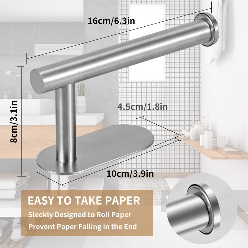 لايوكي حامل ورق التواليت Layuki مصنوع من النيكل جدارًا تم ترقية الحمام اللفات لاصق لاصق لا يوجد حمام حفر/RV/حمام SUS 304 مقاوم للصدأ (Silver 2 قطع) - Image 5