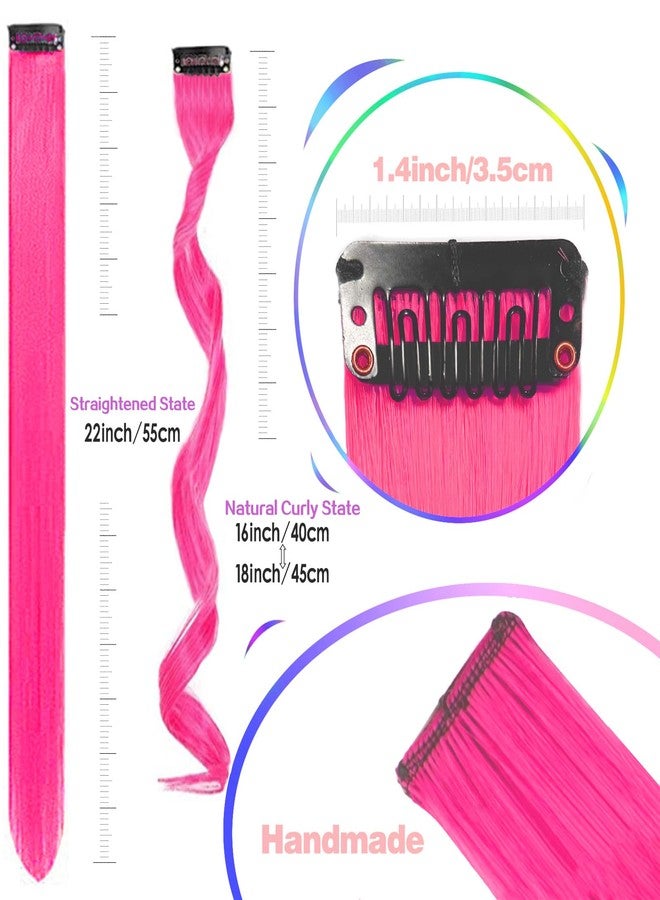 GPOVVIMX 12 PCS Hot Pink Hair Extensions Clip in, Curly Wavy Colored Extension for Kids Girls - Party Highlights Synthetic Hairpiece 17 inch - Image 3