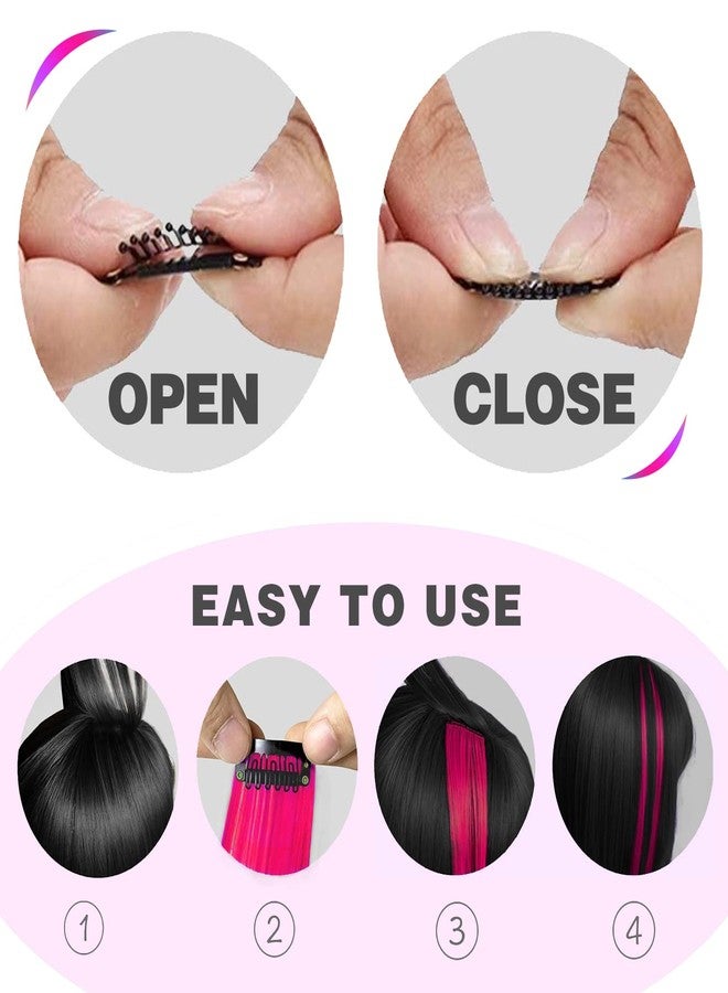 GPOVVIMX 12 PCS Hot Pink Hair Extensions Clip in, Curly Wavy Colored Extension for Kids Girls - Party Highlights Synthetic Hairpiece 17 inch - Image 4