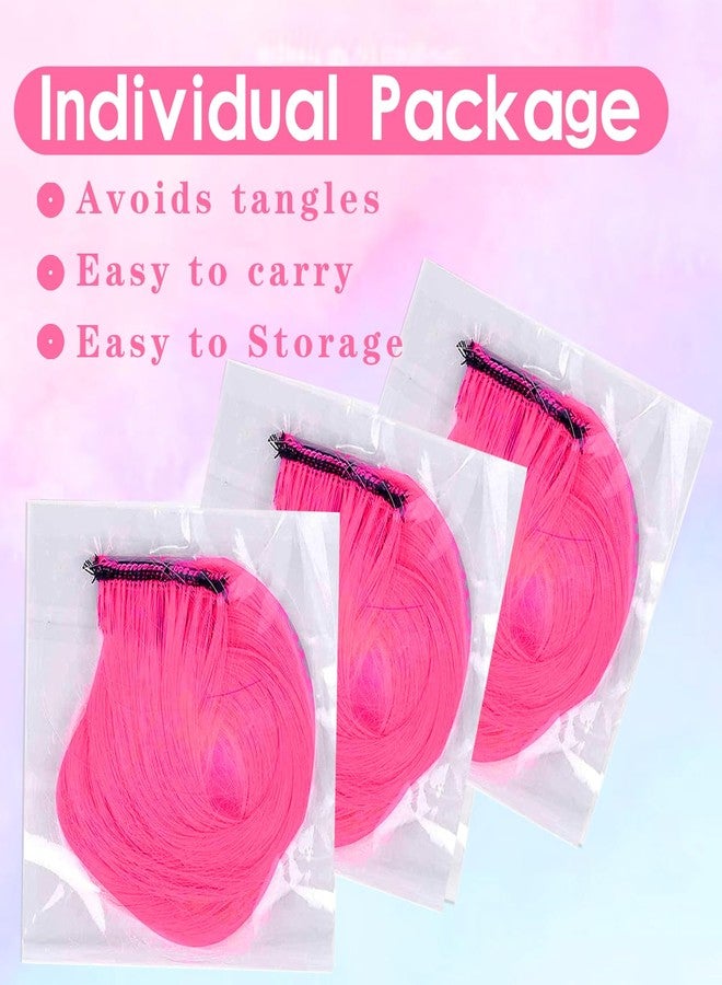 GPOVVIMX 12 PCS Hot Pink Hair Extensions Clip in, Curly Wavy Colored Extension for Kids Girls - Party Highlights Synthetic Hairpiece 17 inch - Image 5