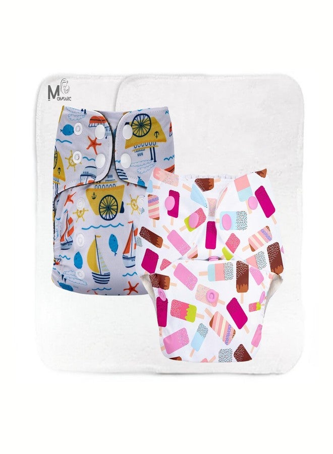 MOMSARC Cloth Diapers for Babies+2 insert pads| Leak Proof Cotton Diaper for New Born 0-3 Years with 4 Layer High absorbent Pad | Washable and Reusable Diapers for New Born Baby | Multicolor Cloth Nappy(Pack of 2) - Image 1