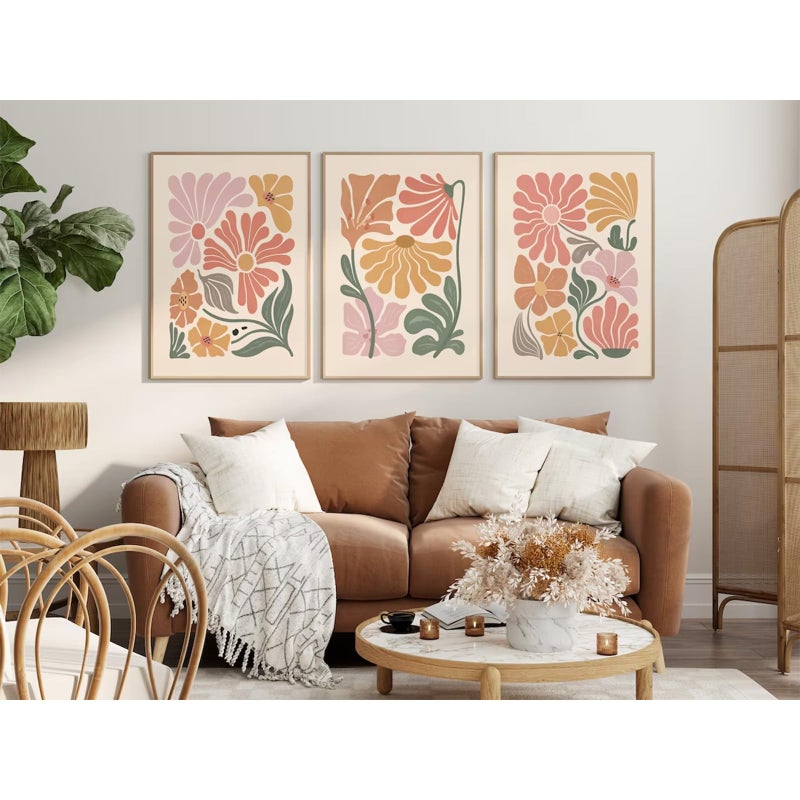Tanmart Boho Flower Wall Art Decor Abstract Floral Canvas Prints Botanical Plant Wall Art Pictures Minimalist Flower Market Painting Poster for Living foom Bedroom 12x16 Inch Unframed Set of 3 - Image 4
