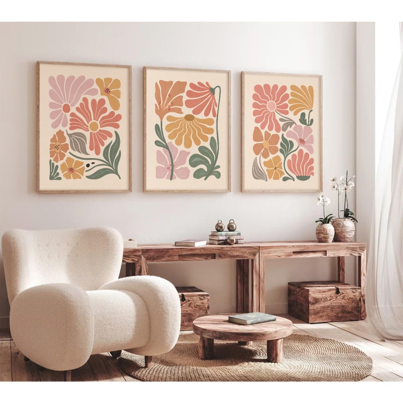 Tanmart Boho Flower Wall Art Decor Abstract Floral Canvas Prints Botanical Plant Wall Art Pictures Minimalist Flower Market Painting Poster for Living foom Bedroom 12x16 Inch Unframed Set of 3 - Image 3