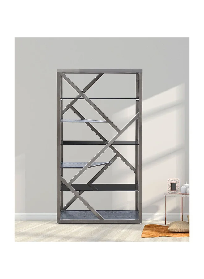 DANUBE HOME Waverley 6 Tier Glass Bookcase/Display Cabinet Modern Design Organiser Cupboard Multifunctional Display Rack Bookcase For Home Office L 110x40x180 cm  Black