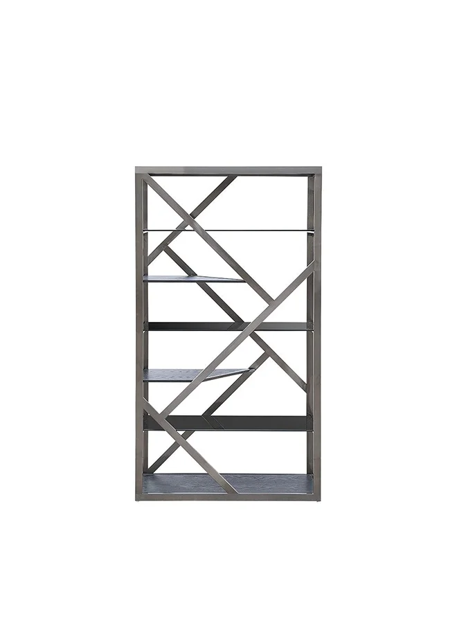 DANUBE HOME Waverley 6 Tier Glass Bookcase/Display Cabinet Modern Design Organiser Cupboard Multifunctional Display Rack Bookcase For Home Office L 110x40x180 cm  Black