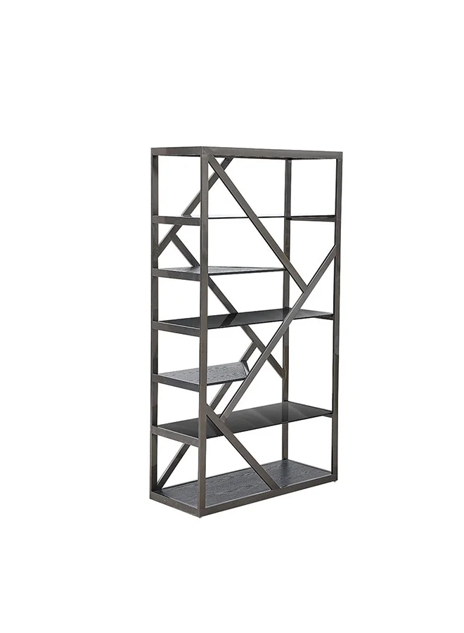 DANUBE HOME Waverley 6 Tier Glass Bookcase/Display Cabinet Modern Design Organiser Cupboard Multifunctional Display Rack Bookcase For Home Office L 110x40x180 cm  Black