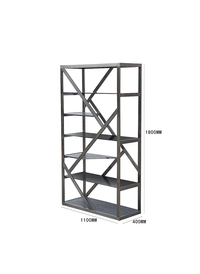 DANUBE HOME Waverley 6 Tier Glass Bookcase/Display Cabinet Modern Design Organiser Cupboard Multifunctional Display Rack Bookcase For Home Office L 110x40x180 cm  Black