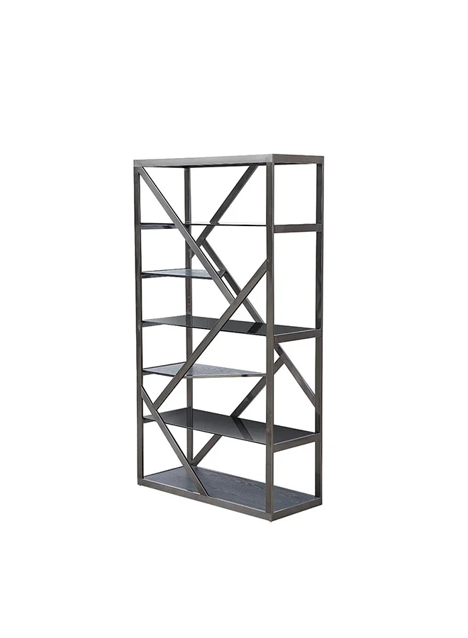 DANUBE HOME Waverley 6 Tier Glass Bookcase/Display Cabinet Modern Design Organiser Cupboard Multifunctional Display Rack Bookcase For Home Office L 110x40x180 cm  Black