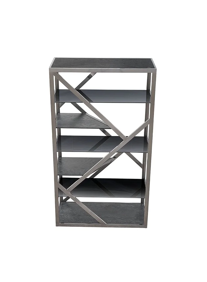 DANUBE HOME Waverley 6 Tier Glass Bookcase/Display Cabinet Modern Design Organiser Cupboard Multifunctional Display Rack Bookcase For Home Office L 110x40x180 cm  Black