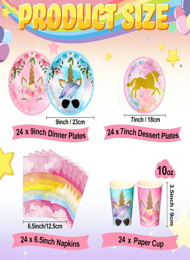 Sliner 171 Pcs Unicorn Birthday Party Supplies Tableware Kit Include Plates Cups Knives Forks Spoons Napkins Tablecloths and Banner for Birthday Unicorn Party Decorations, Serve 24 Guests - Image 3