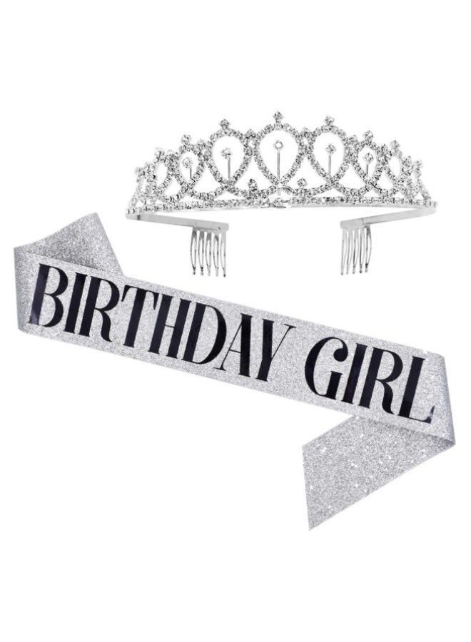Birthday Queen Sash & Rhinestone Headband Set, Birthday Crowns for Girl, Gold Glitter Birthday Sash Birthday Headband Gifts for Women Birthday Party Supplies  - Image 1