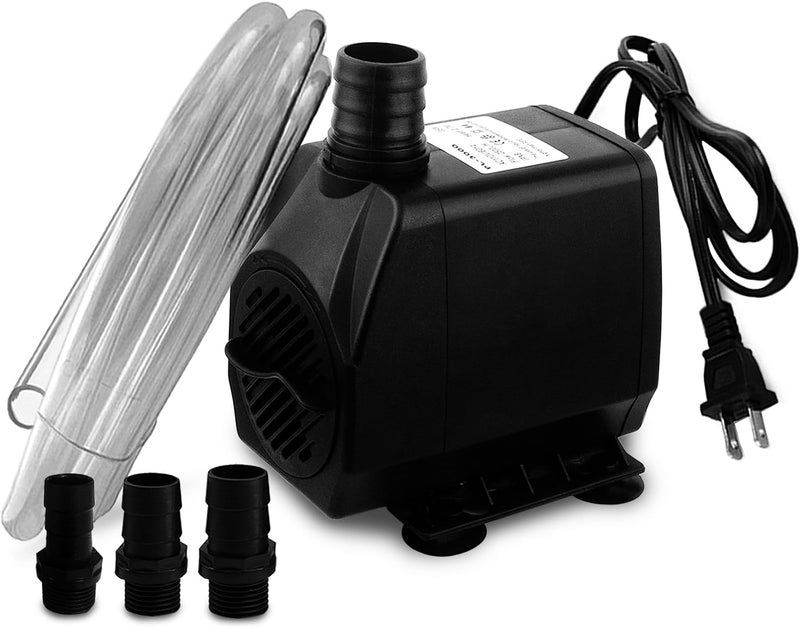 PULACO Large Flow: 800GPH（3000L/H）Submersible Pump with 6.5 ft Tubing, 45Watt Durable Fountain Water Pump With 4 Nozzles For Above 80 gallons Fish Tank or Pond - Image 1