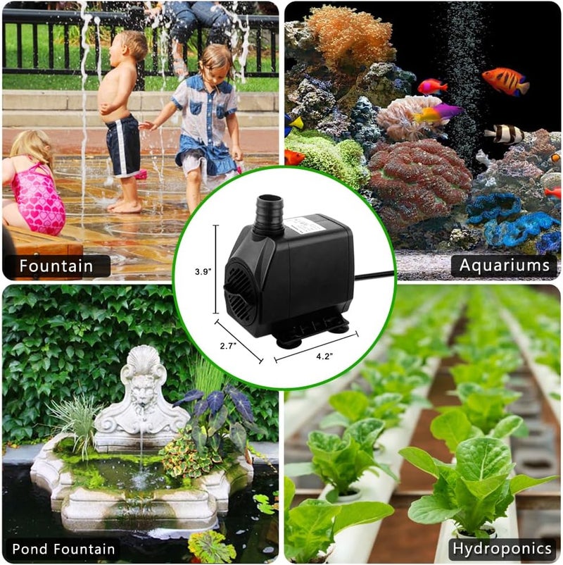 PULACO Large Flow: 800GPH（3000L/H）Submersible Pump with 6.5 ft Tubing, 45Watt Durable Fountain Water Pump With 4 Nozzles For Above 80 gallons Fish Tank or Pond - Image 2