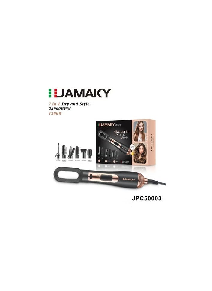 Jamaky Italy جهاز كي لفرد الشعر الاحترافية من جاماكي الايطالي 1200 وات 7 ف 1 شاملة جميع ملحقات الشعر ومتعددة الاستخدام والوظائف  يمكننا إنشاء حتى أفضل تسريحات الشعر بسرعة! ستحصل على مقبض ذو ملمس بارد،   هذه المجموعة. الملحقات سهلة التغيير للغاية وبفضل الأطراف غير القابلة للتسخين يمكننا استخدامها بأمان. ستحصل في المجموعة على ملحقات قابلة للاستبدال فرشاة تمديد. بفضلها، يمكنك عمل تجعيدات أصغر أو أكبر أو تموجات رقيقة أو انحناءات هندسية على شعرك. وسيستمتع محبو الحلول البسيطة بإمكانية فرد وتنعيم شعرهم بسرعة. تتغير تصفيفة الشعر في لحظات قليلة. يرغب أصحاب التجعيدات أحيانًا في الحصول على خيوط مستقيمة.  الملحقات الإضافية المفيدة التي يمكن العثور عليها في المجموعة هي مشط ودليل حلزوني. هذه المجموعة  متعددة الوظائف موديل(JPC50001 ايطالي)  - Image 1