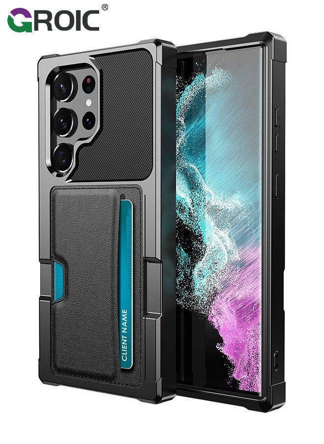 GROIC Design for Samsung Galaxy S24 Ultra 6.8 Inch Wallet Case, Back Built-In Metal Magnetic Iron for Car, Card Holder Slots Shockproof Protective Cover Hybrid Heavy Duty Hard Luxury Phone Shell  - Image 1