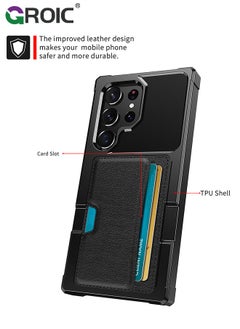 GROIC Design for Samsung Galaxy S24 Ultra 6.8 Inch Wallet Case, Back Built-In Metal Magnetic Iron for Car, Card Holder Slots Shockproof Protective Cover Hybrid Heavy Duty Hard Luxury Phone Shell  - Image 4