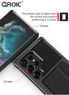 GROIC Design for Samsung Galaxy S24 Ultra 6.8 Inch Wallet Case, Back Built-In Metal Magnetic Iron for Car, Card Holder Slots Shockproof Protective Cover Hybrid Heavy Duty Hard Luxury Phone Shell  - Image 3