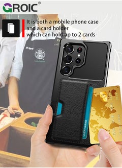 GROIC Design for Samsung Galaxy S24 Ultra 6.8 Inch Wallet Case, Back Built-In Metal Magnetic Iron for Car, Card Holder Slots Shockproof Protective Cover Hybrid Heavy Duty Hard Luxury Phone Shell  - Image 5