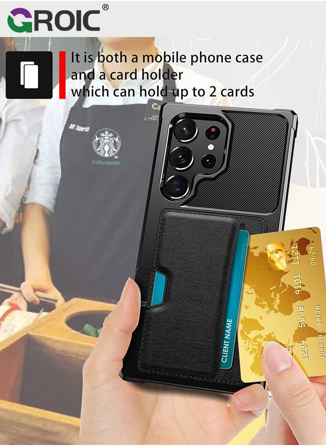 GROIC Design for Samsung Galaxy S24 Ultra 6.8 Inch Wallet Case, Back Built-In Metal Magnetic Iron for Car, Card Holder Slots Shockproof Protective Cover Hybrid Heavy Duty Hard Luxury Phone Shell  - Image 5