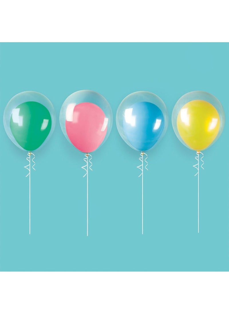 Unique Double Balloon Mix Transparent Multicolor Latex 30 cm 12-Pack - Image 2