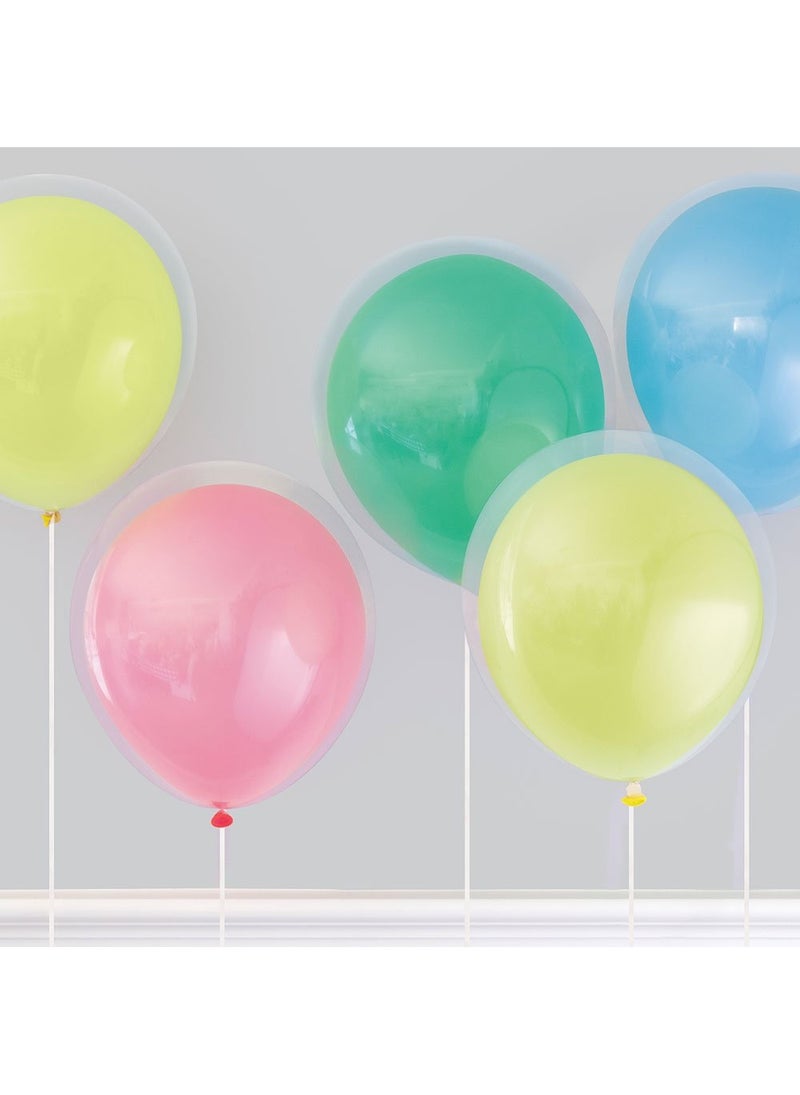 Unique Double Balloon Mix Transparent Multicolor Latex 30 cm 12-Pack - Image 1