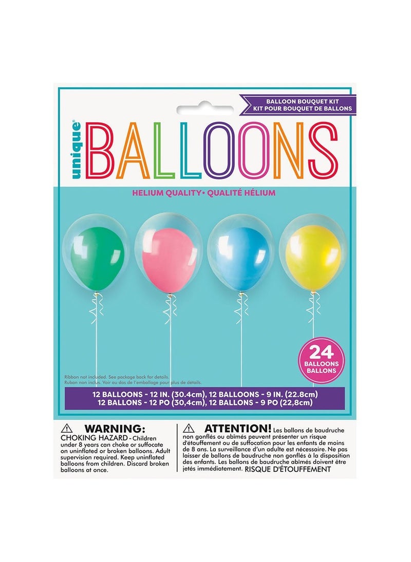 Unique Double Balloon Mix Transparent Multicolor Latex 30 cm 12-Pack - Image 4
