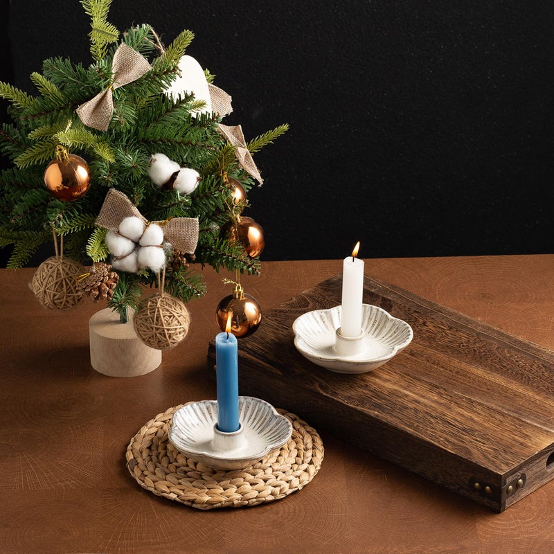 Mecaikru Ceramic Candle Holders Taper Candlestick Holder Flower Plate Tray for Candles, Incense, Santo Palo, Christmas Wedding Anniversary Party Home Decor (impure White) - Image 4