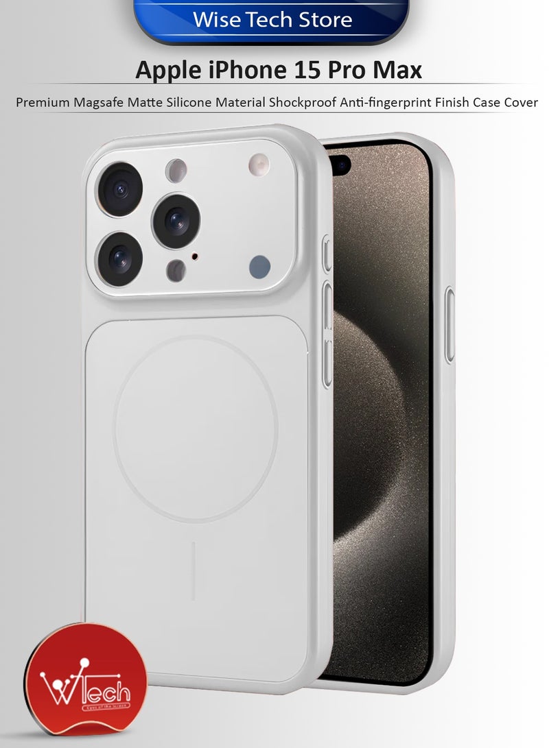 دبليو تيك غطاء حافظة iPhone 15 Pro Max 2023 من أبل، مادة سيليكون مطفي فاخرة مع ميزة Magsafe مقاوم للصدمات وبلمسة مضادة للبصمات (MCRPSN) - فضي - Image 1