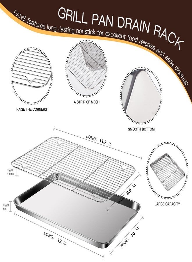 GIUOIDUO stainless steel baking tray Bakeware for Even Baking - USA Made Cookie Sheet Pan, Oven-Safe Essential （2 Sheets + 2 Racks） 12 X 10 X 1inch - Image 2