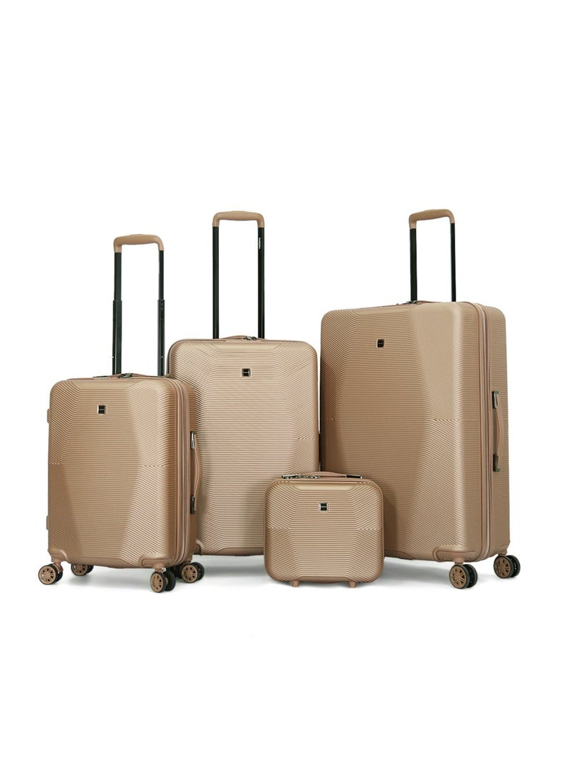 طقم حقيبة سفر صلبة مكون من 3 قطع + أدوات مكياج مقاس L 28-M 24-S 20 - Bc 12 (ذهبي، مجموعة من 3 قطع) - Image 1