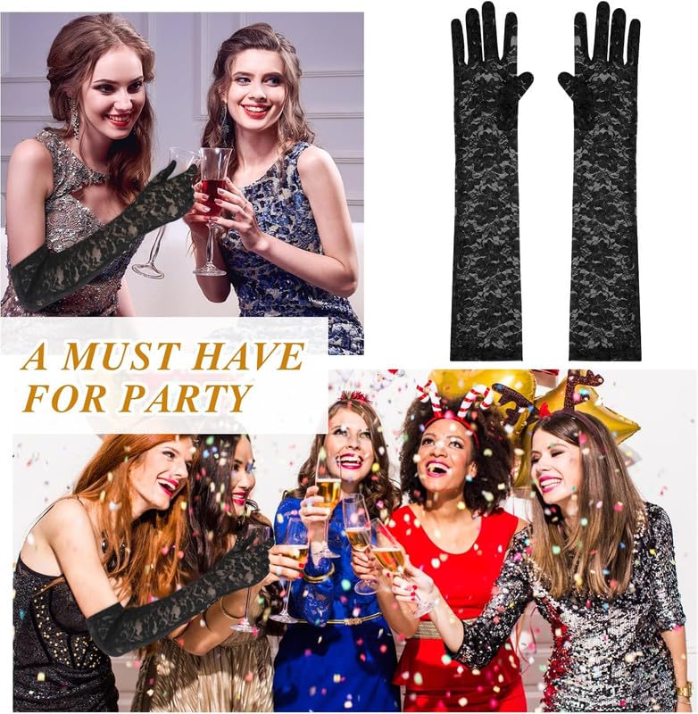KETKAR Elbow Length Bridal Gloves For Women,Elegant Long Lace Gloves,_Black - Image 5