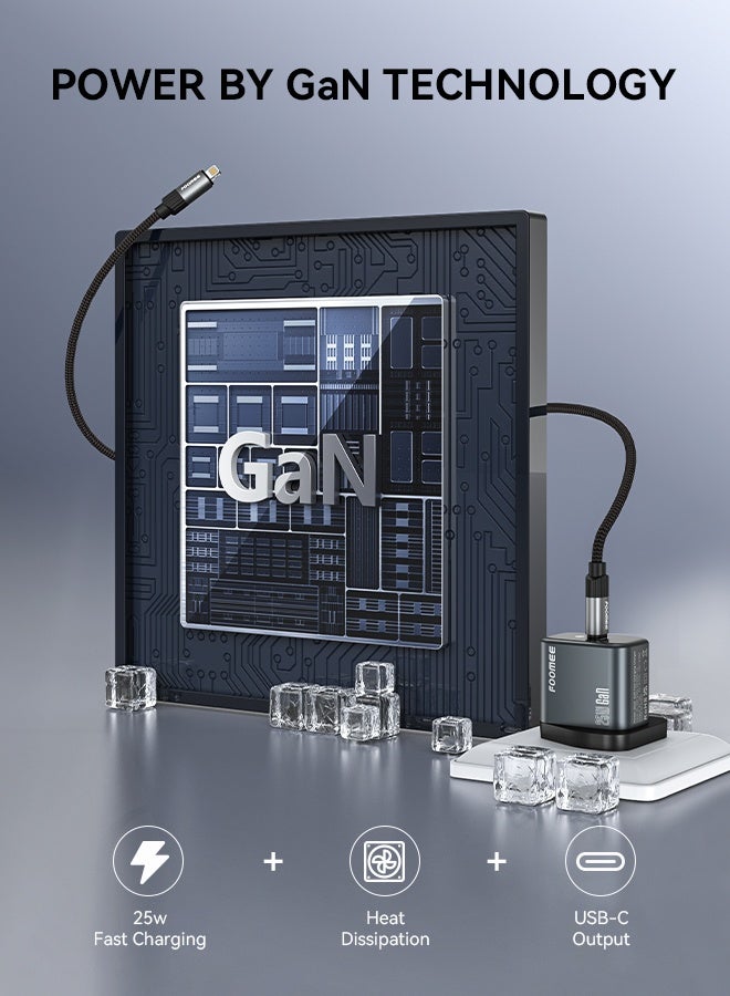 FOOMEE 25W USB-C iPhone Fast Charger with USB-C to Lightning Cable, GaN Charger for iPhone Samsung Xiaomi Huawei - Image 3