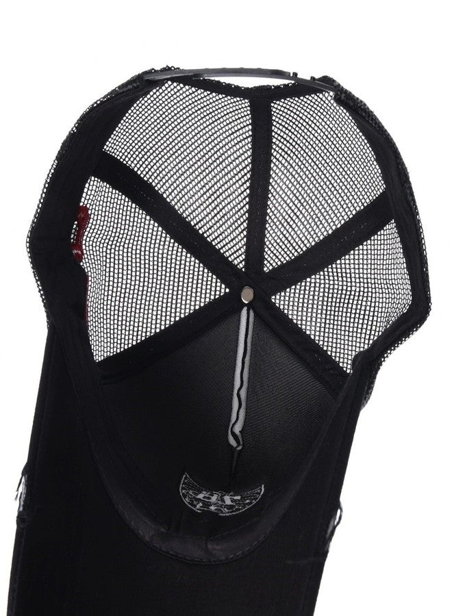 WITHMOONS Vintage Baseball Cap Meshed Distressed Trucker Hat KR1627 (Black) - Image 4
