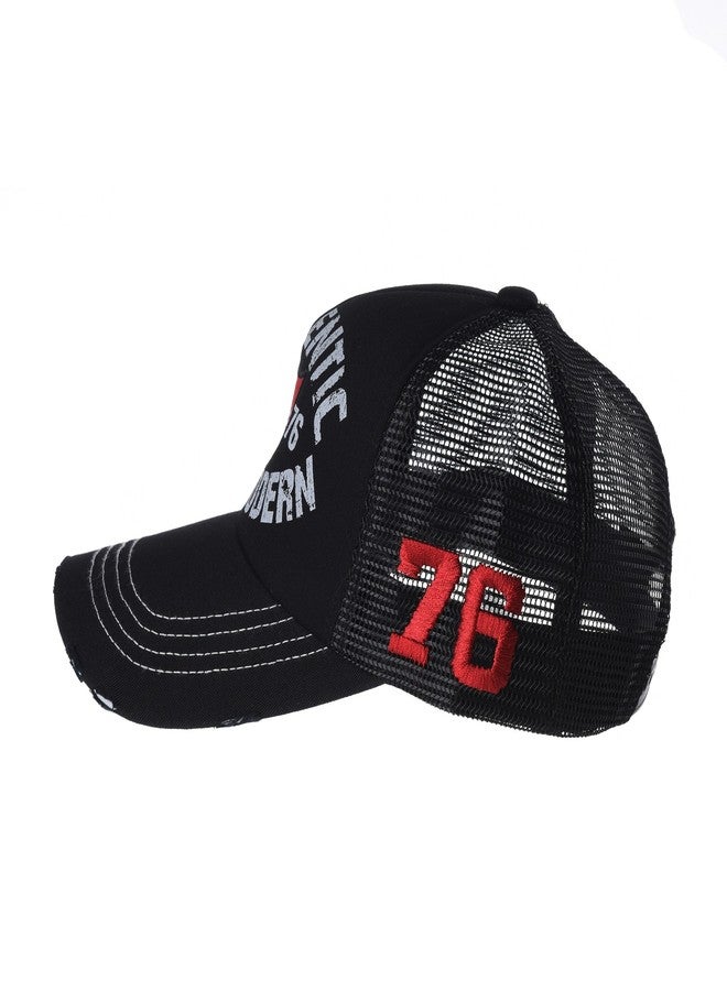 WITHMOONS Vintage Baseball Cap Meshed Distressed Trucker Hat KR1627 (Black) - Image 2