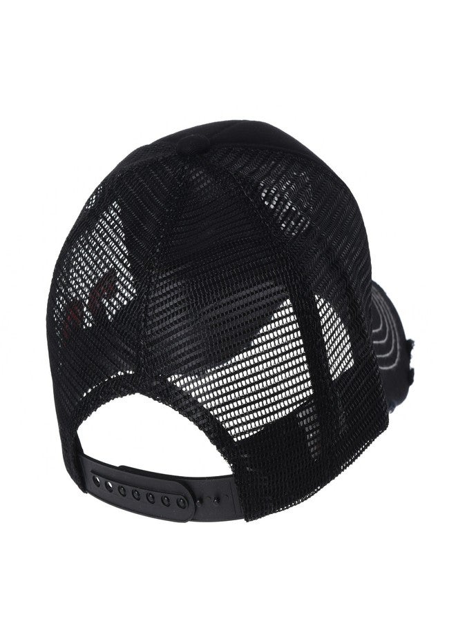 WITHMOONS Vintage Baseball Cap Meshed Distressed Trucker Hat KR1627 (Black) - Image 3