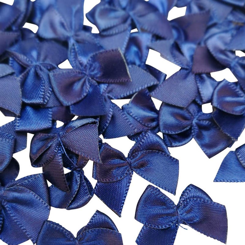 Chenkou Craft 60pcs Mini Satin Ribbon Bows Flowers 1 x34 Appliques DIY Craft Dark Blue