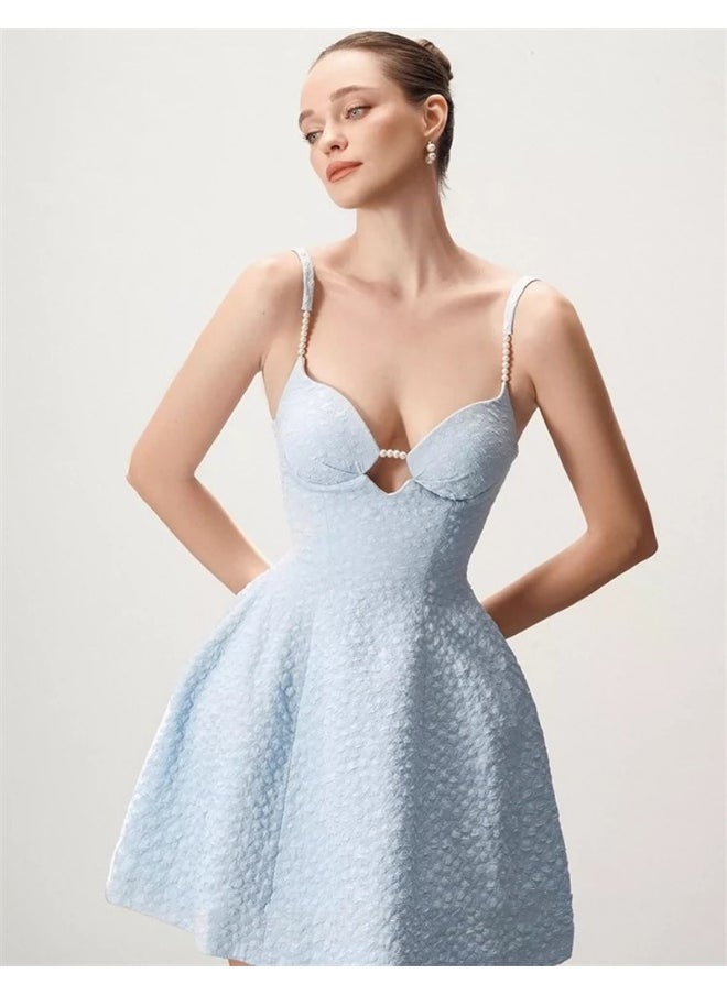 Loquat Elegant Bustier A-Line Dress for Petite in Light Blue  - Image 2