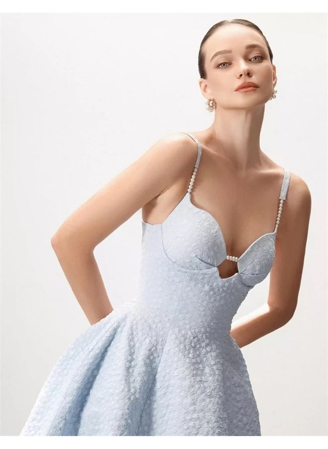 Loquat Elegant Bustier A-Line Dress for Petite in Light Blue  - Image 3