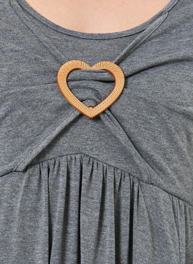 Take Two Grey Ruffled Hem Heart Metal Front Midi Dress - Image 4