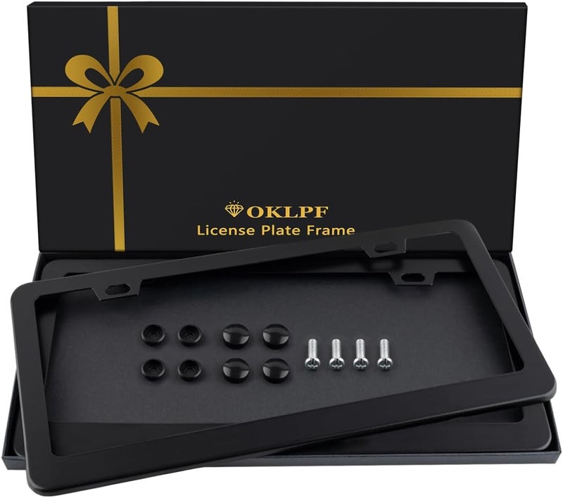 OKLPF 2 Pack Black Matte Aluminum License Plate Frame,2 Holes Metal Car License Plate Holder,Come with Screw Cap, Screw,Washer Transparent body - Image 1