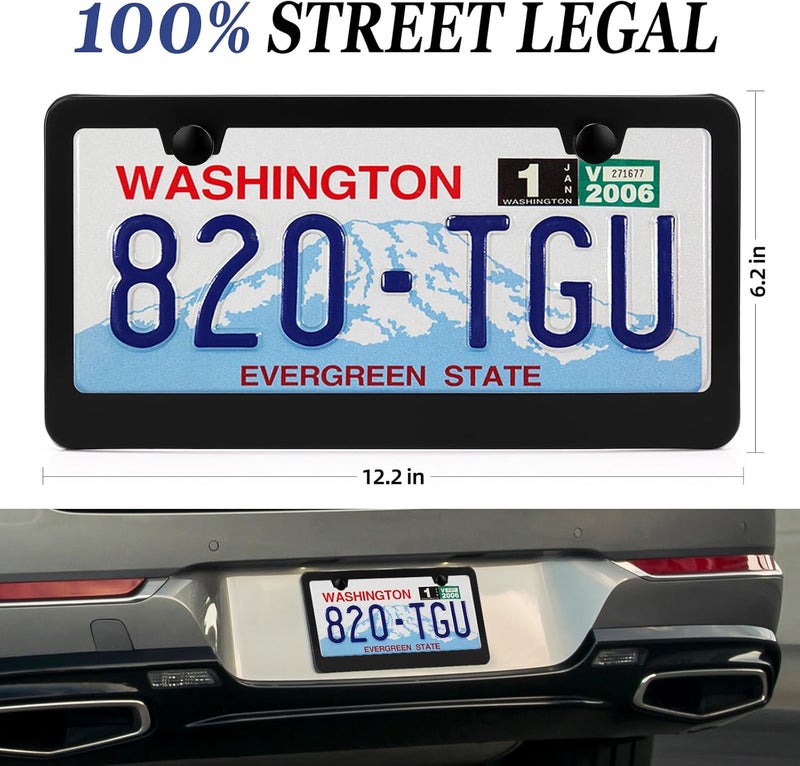OKLPF 2 Pack Black Matte Aluminum License Plate Frame,2 Holes Metal Car License Plate Holder,Come with Screw Cap, Screw,Washer Transparent body - Image 2