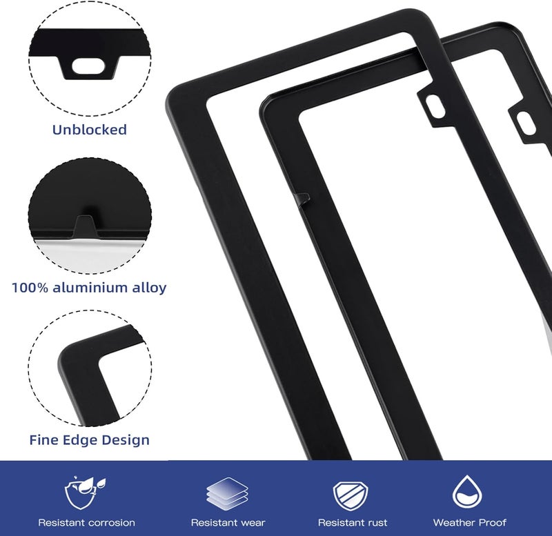 OKLPF 2 Pack Black Matte Aluminum License Plate Frame,2 Holes Metal Car License Plate Holder,Come with Screw Cap, Screw,Washer Transparent body - Image 3